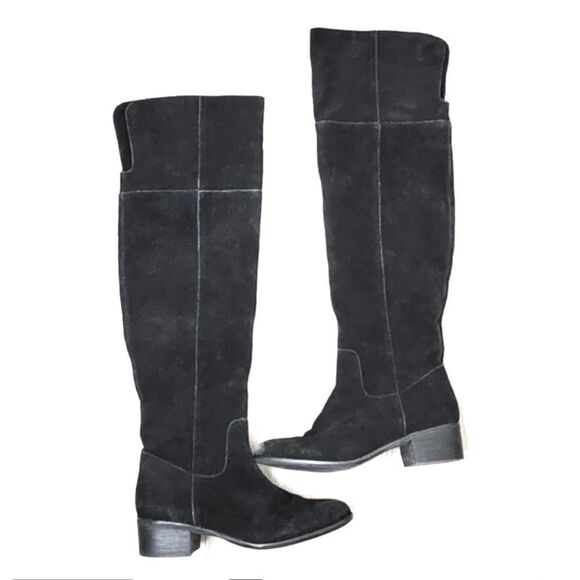 Steve Madden Tyga Suede Leather Black Over the Knee Boots 1.75” Block Heel Sz. 8 - Picture 4 of 16